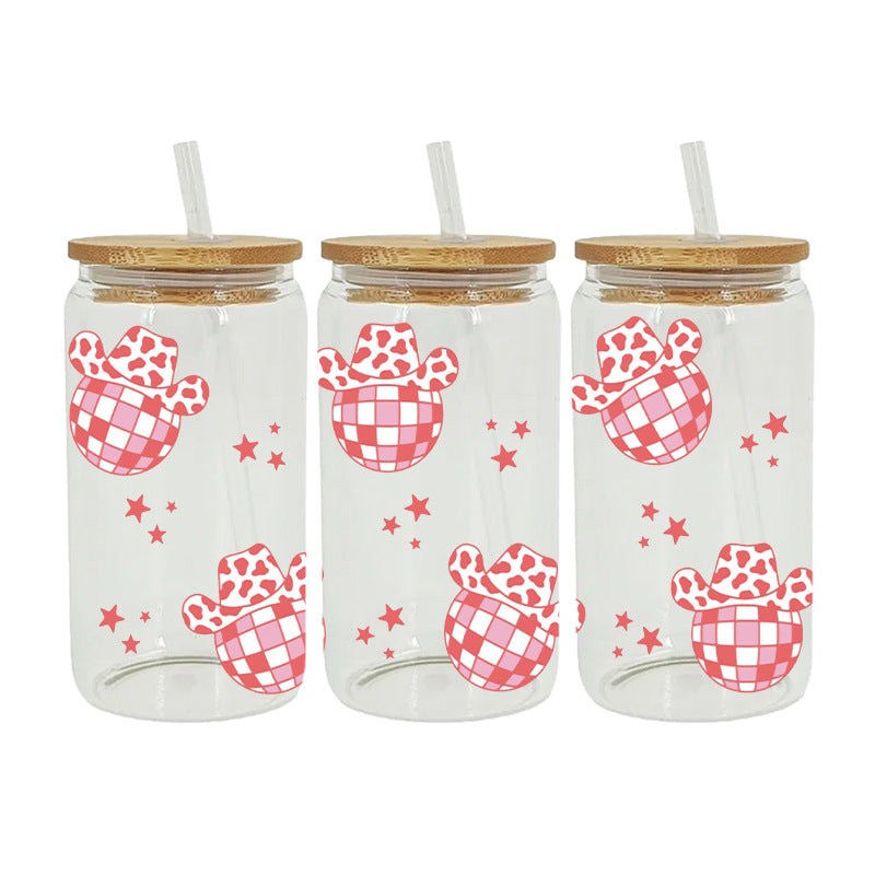 Wholesale Pink Cartoon Cute Disco Theme 16oz Cup UV DTF Wraps