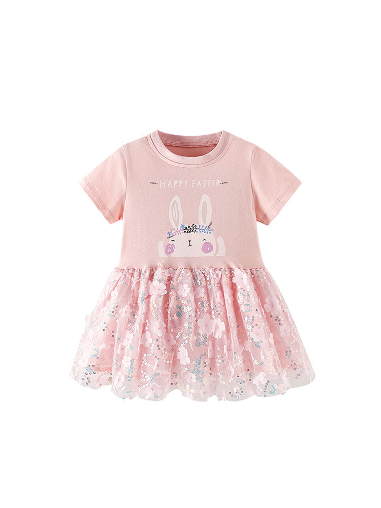 Wholesale Stylish Girls Cotton Pleated Dress Round Neck Casual European American Style Outfit For Kids 3 8 Years