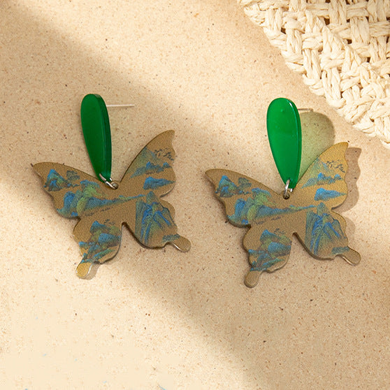 Wholesale Retro Oil Painting Butterfly Earrings
