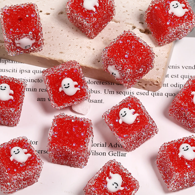 Wholesale 5pcs/pack Rhinestone Halloween Pumpkin Skull Square Sugar Beads