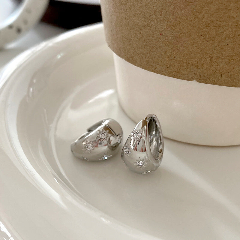 Wholesale Water droplet shaped geometric irregular circle star metal earrings