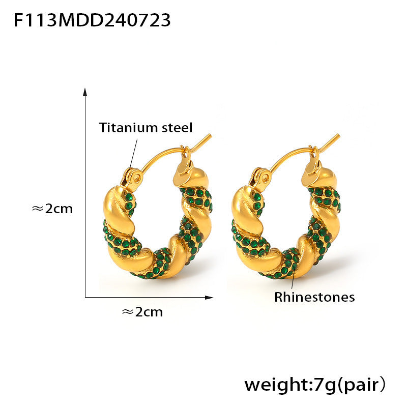 Wholesale Fashionable and Simple U-shaped Titanium Steel Inlaid Zircon Twisted Non-fading Light Luxury Temperament Earrings