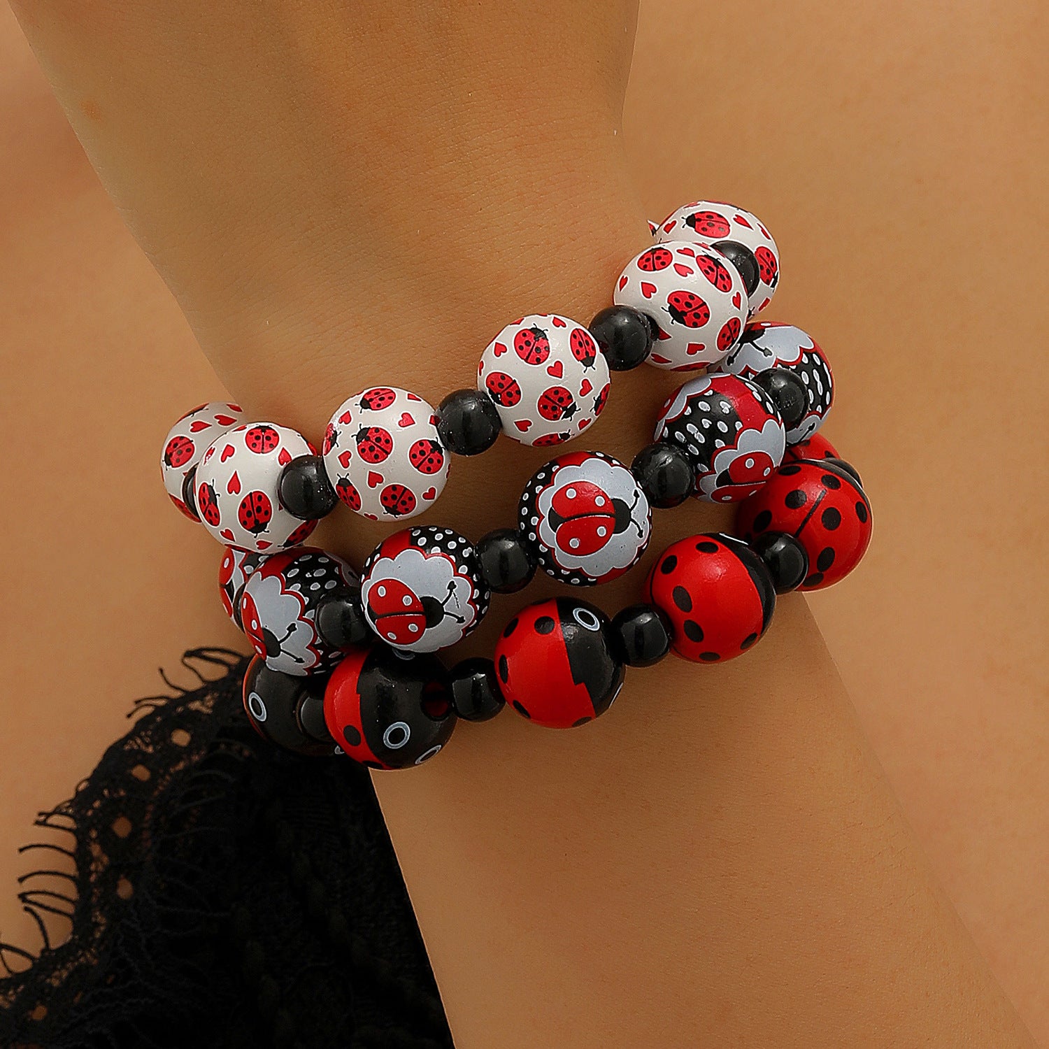 Wholesale Wooden Skull  Web Beaded Bracelet Unisex  DIY Jewelry Accessory
