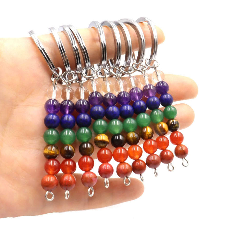 Wholesale Natural Crystal Colorful Beaded Metal Keychain
