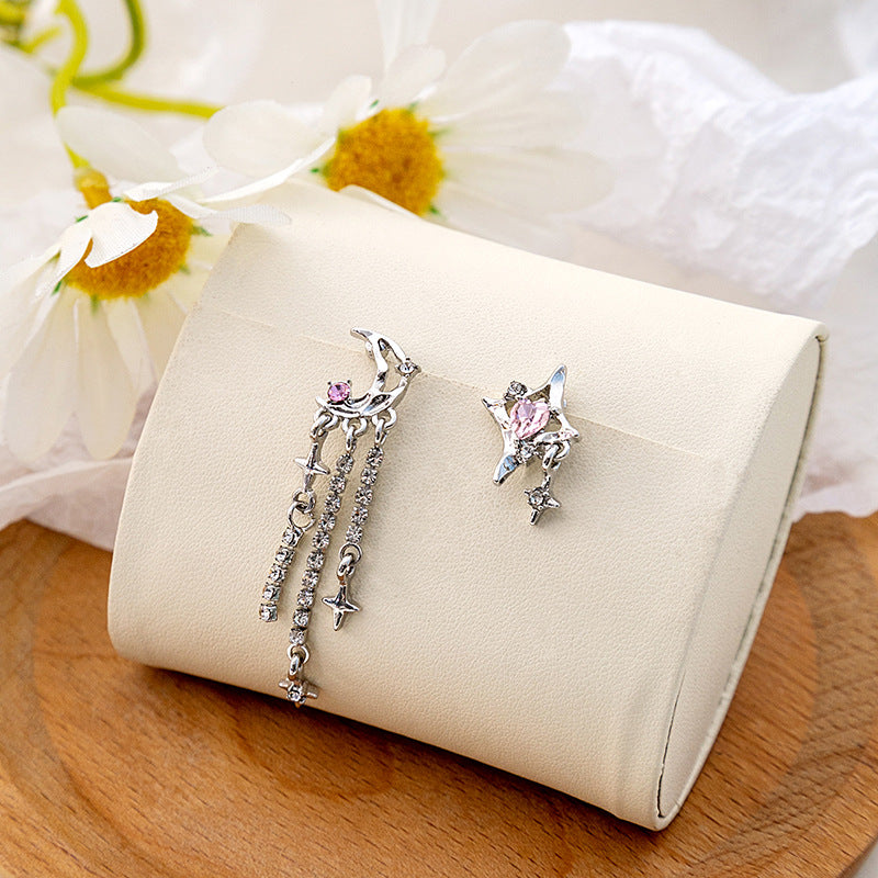 Wholesale Asymmetric Love Long Tassel Chain Earrings Star Zircon Alloy Earrings
