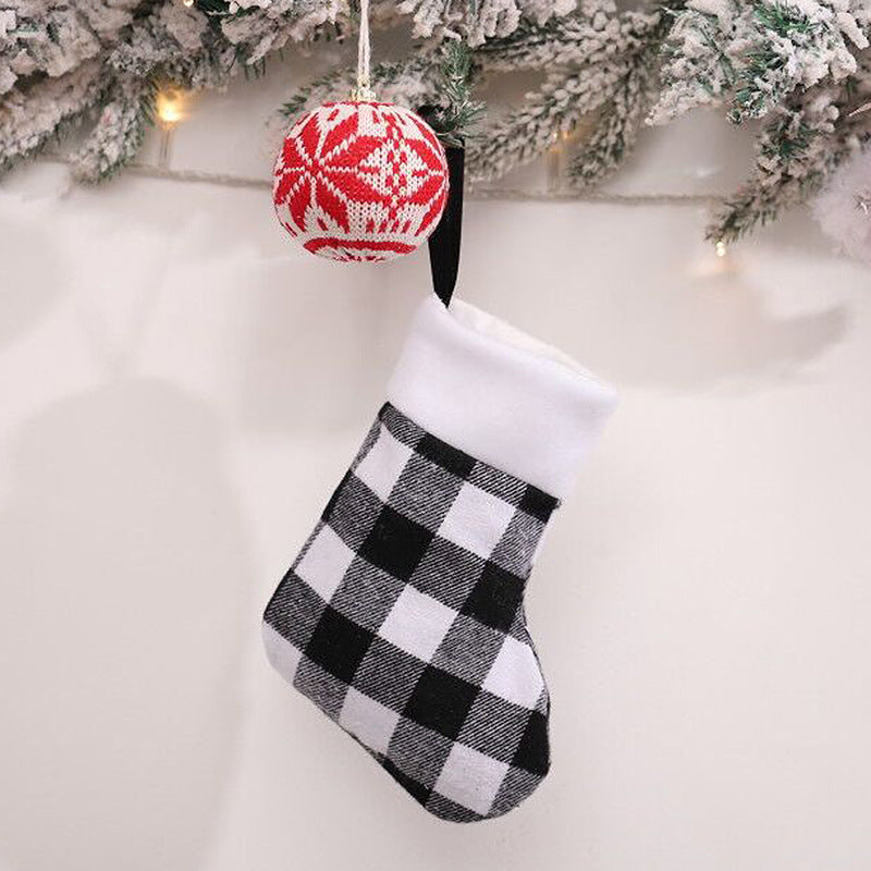 Wholesale Christmas Decorations, Red and Black Plaid Plush Christmas Socks