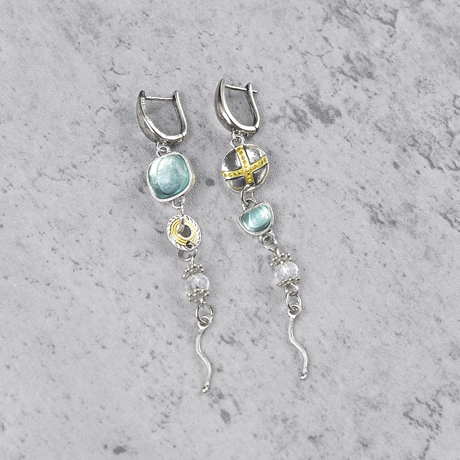 Wholesale Asymmetrical Sapphire Engraved  Earrings