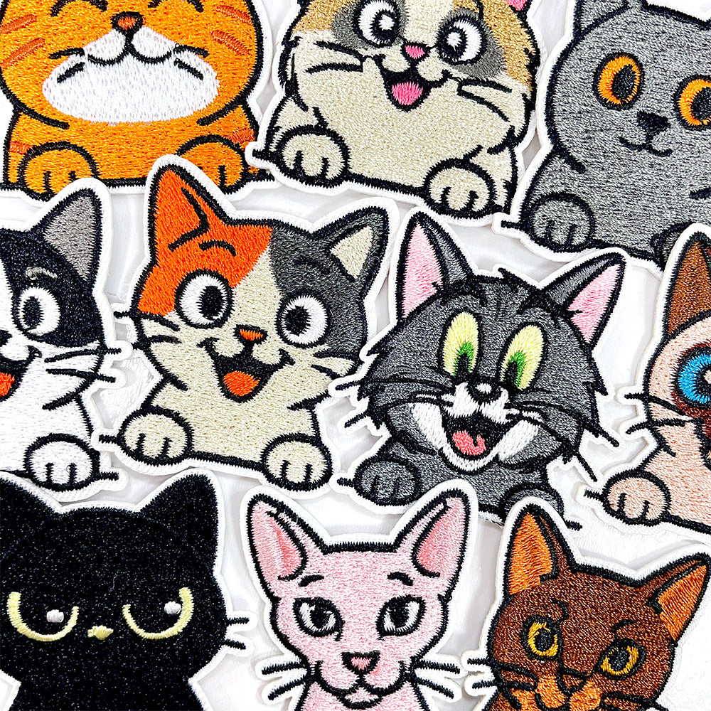 Wholesale 10Pc Cute Cat Embroidery Patches Iron On Adhesive Appliques With Fun Cat Expressions For Coats And Casual Decor OLY Exclusive