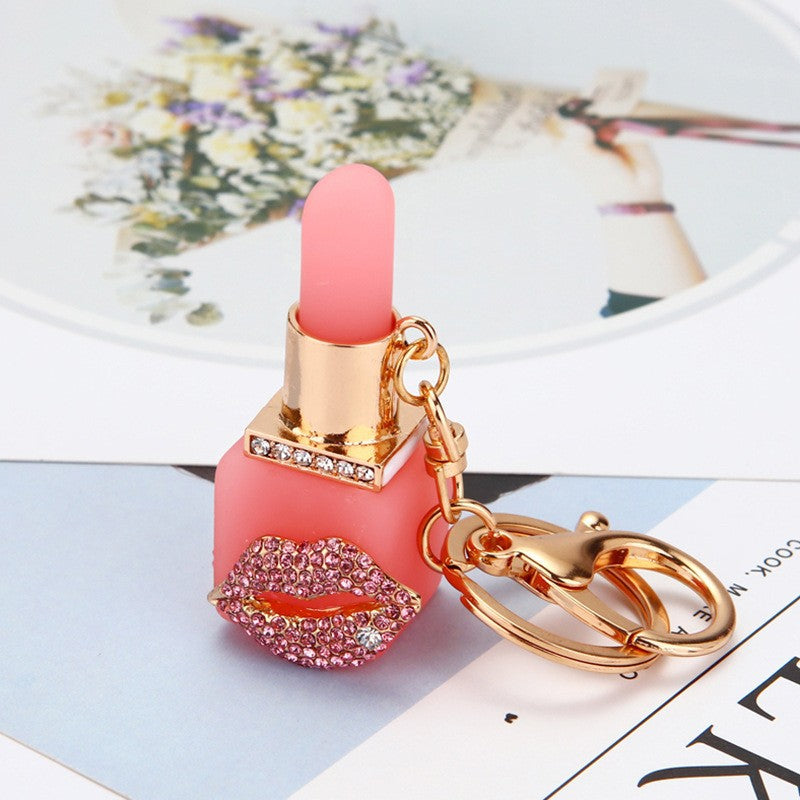 Wholesale Creative Resin Lipstick Shape Diamond-encrusted Metal Keychain