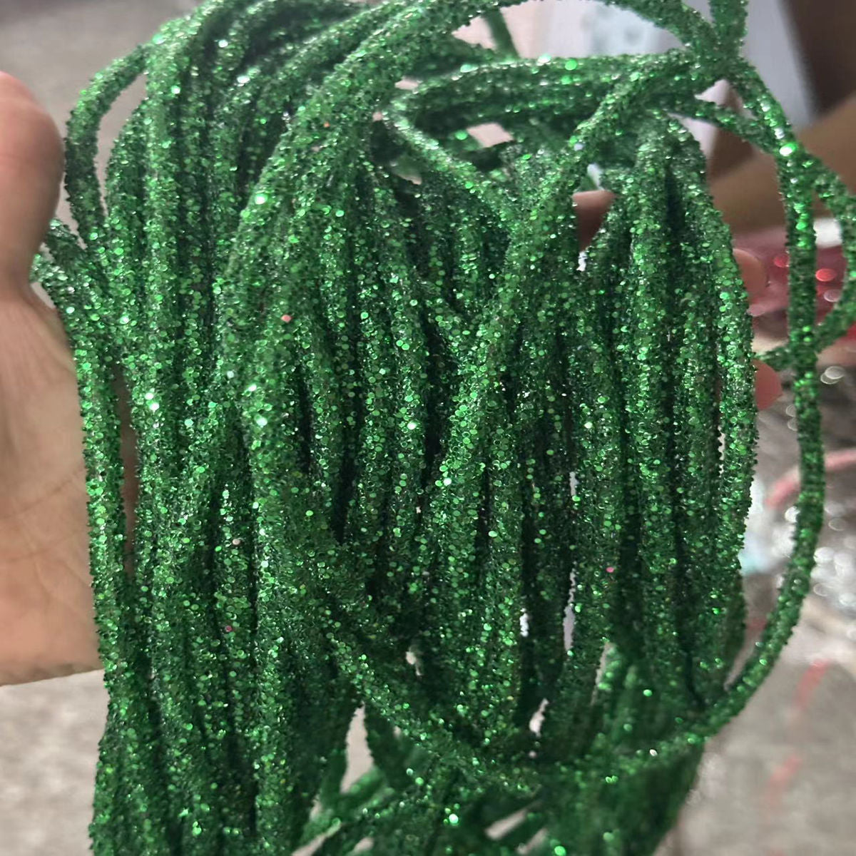 Wholesale  Diy seven-color sequin drill pipe glitter powder rope with rubber hose rainbow shoes and hats drill decorative rope jewelry