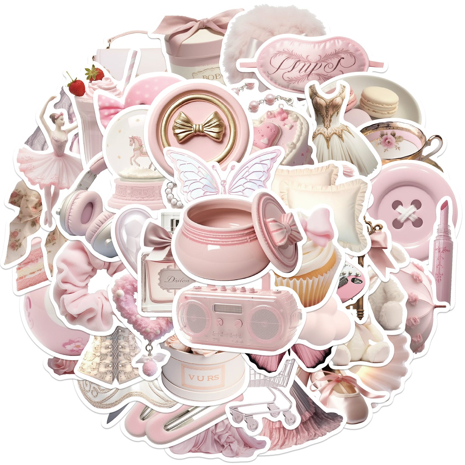Wholesale 50pcs Pink Gentle Cartoon Girl Style Waterproof Vinyl Stickers