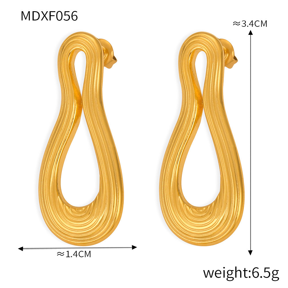 Wholesale Multi-layered Line Texture Stitching Titanium Steel 18k Gold Plated Earrings