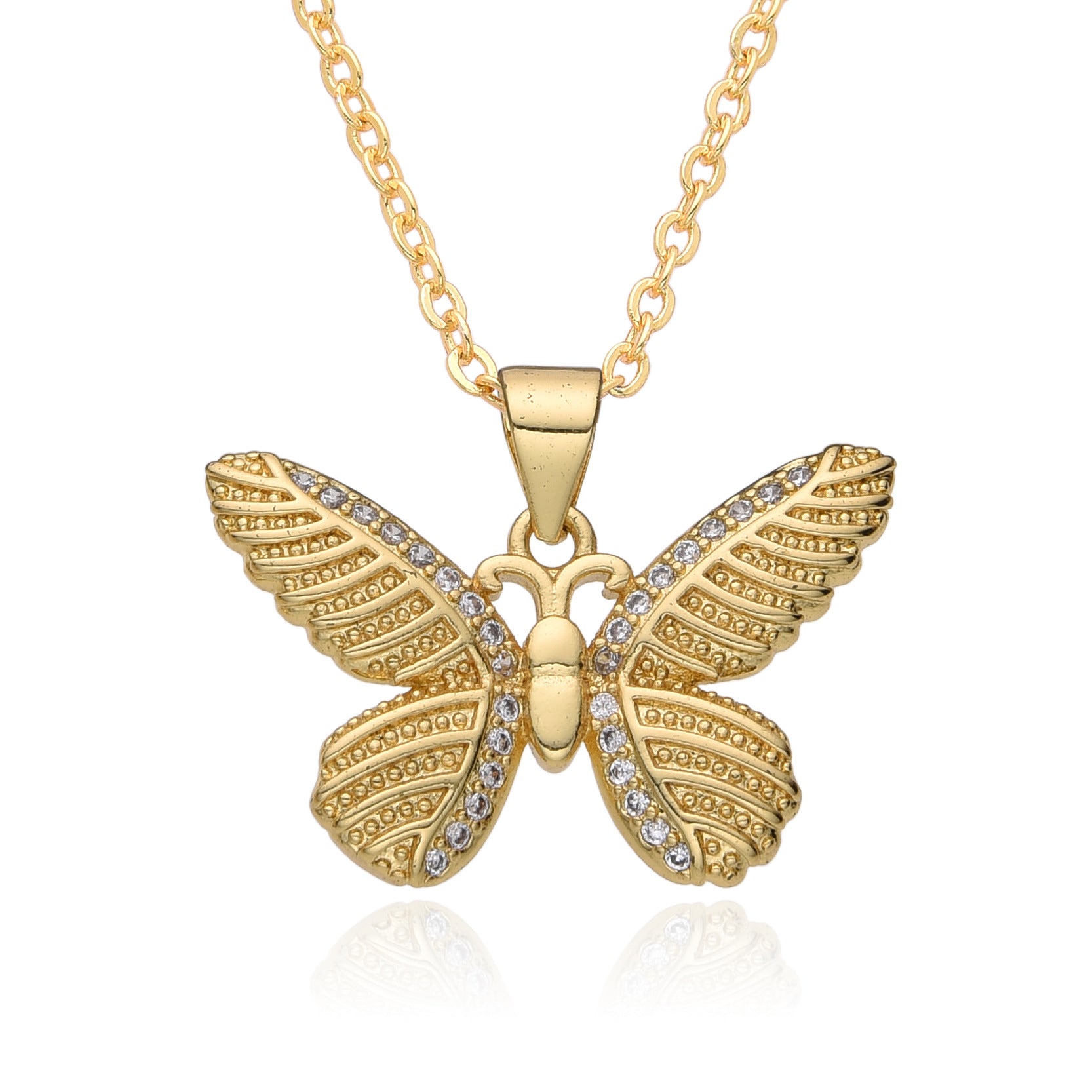 Wholesale Copper Gold Plated Micro-paved Butterfly Pattern Necklace