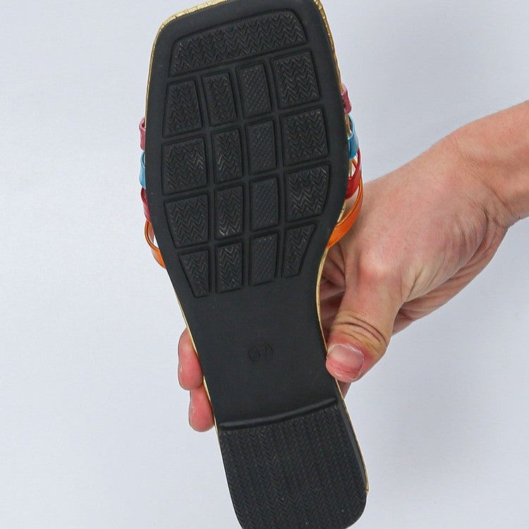 Wholesale Color Woven Casual Off -toe Versatile Flat Slippers