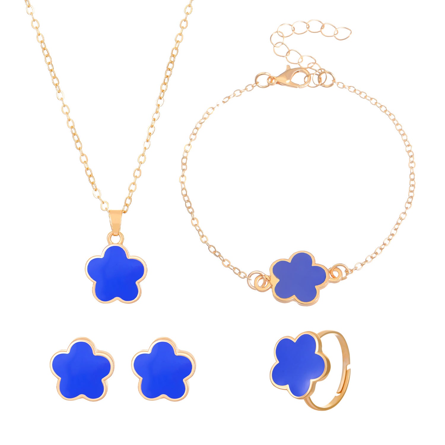 Wholesale Simple petal necklace five-leaf flower bracelet ring earrings 4-piece set