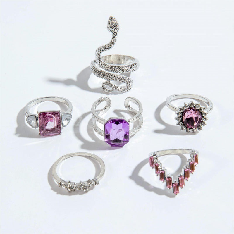 Wholesale Purple snake-shaped diamond gemstone ring