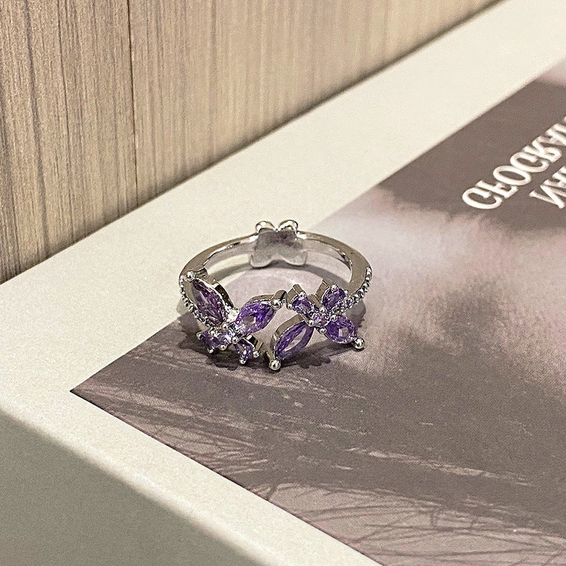 Wholesale Sweet Cool Geometric Purple Diamond Open Ring