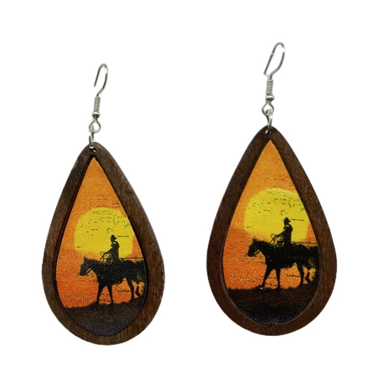 Wholesale Vintage Oil Painting Wood Earrings