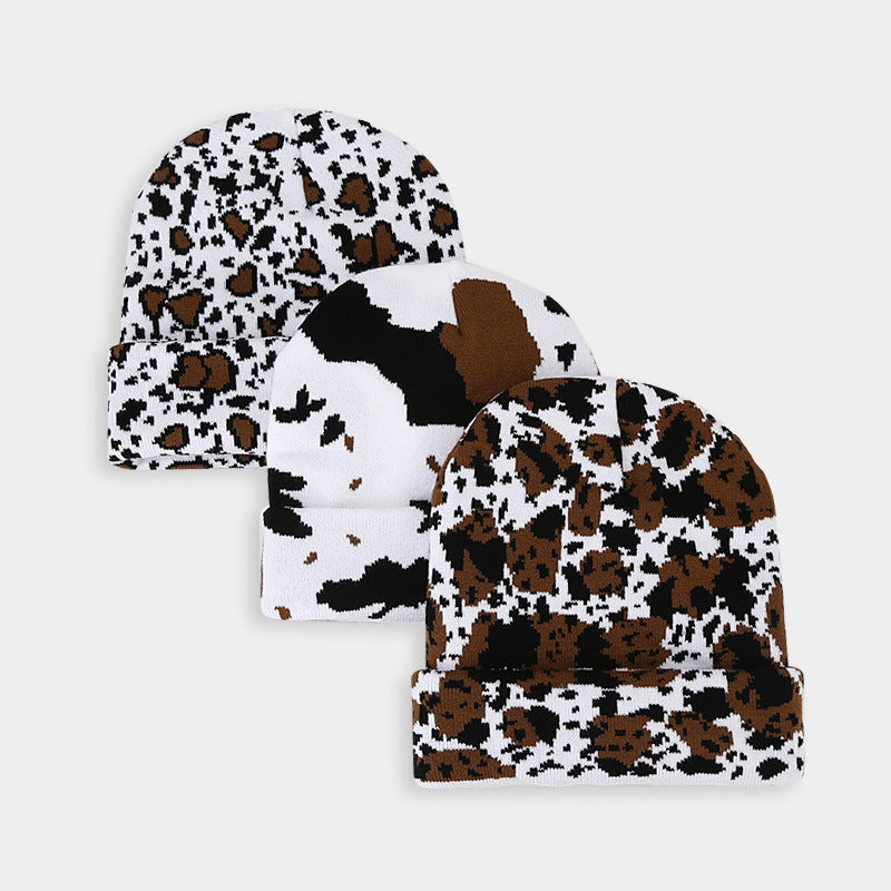 Wholesale Leopard Jacquard Knitted Warm Ear Protection Winter Hat