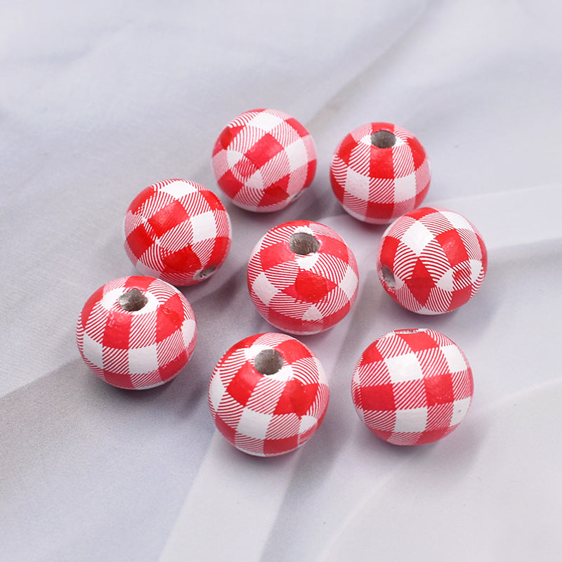 Wholesale 10PCS Houndstooth Wooden Beads DIY Beads Colored Plaid Wooden Beads