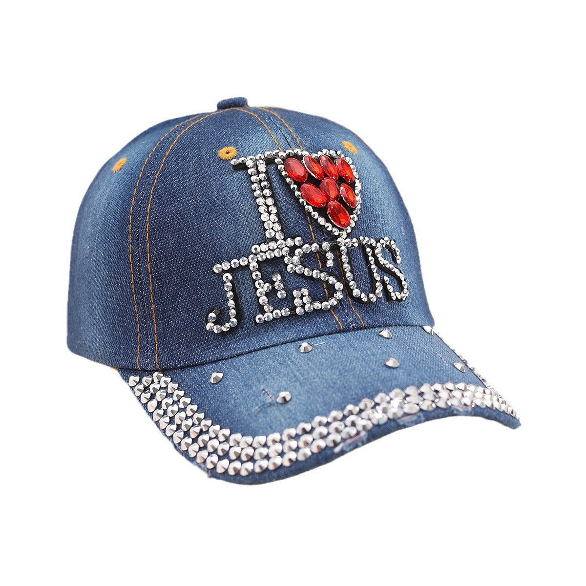 Wholesale Diamond-encrusted Distressed Denim Cloth Baseball Cap