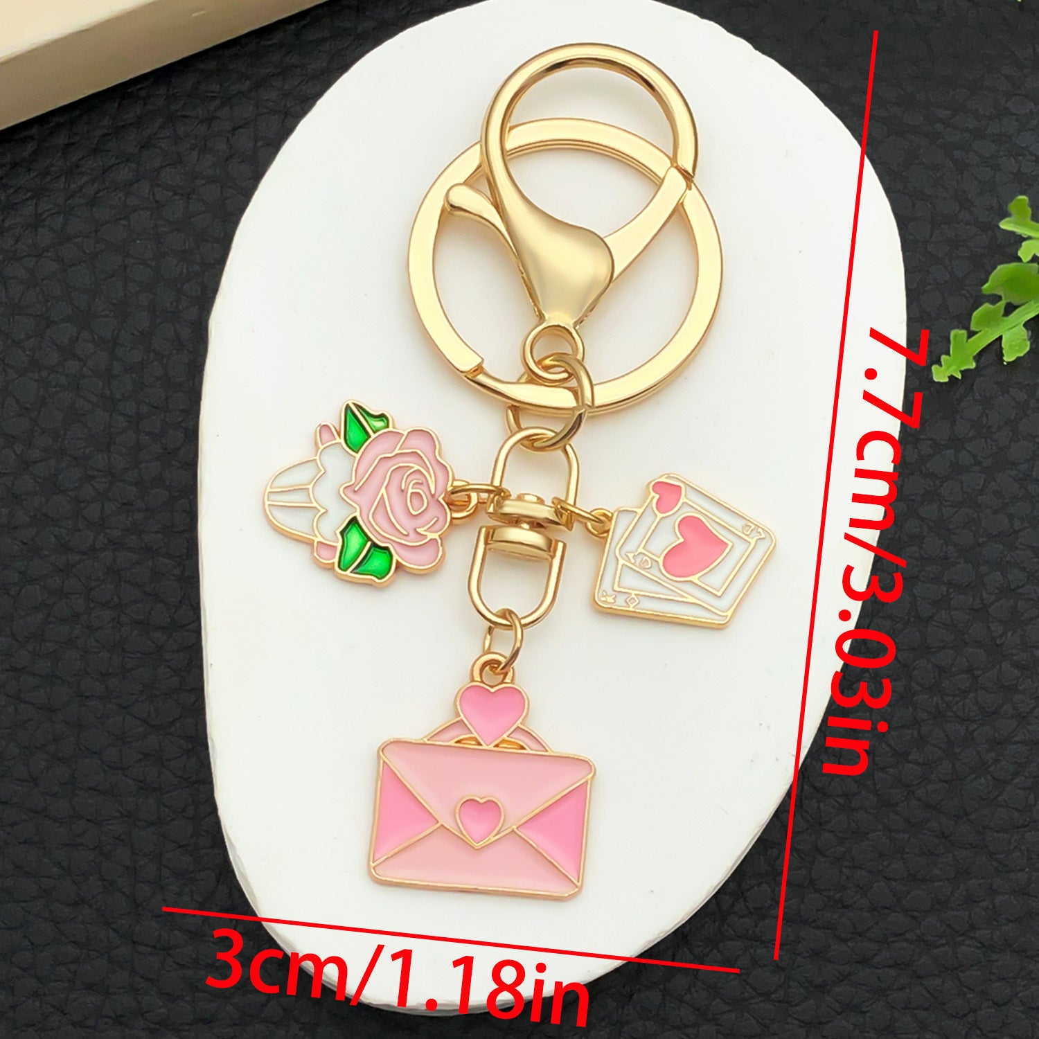 Wholesale  Valentine' s Day Pink Love Heart Rose Keychain