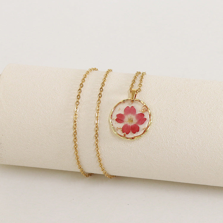 Wholesale flower necklace real flower Eternal Flower vintage pendant sweater chain