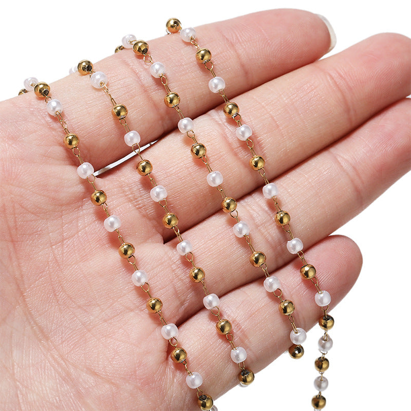 Wholesale 2PCS 3mm Pearl Stainless Steel Beaded Handmade Chains