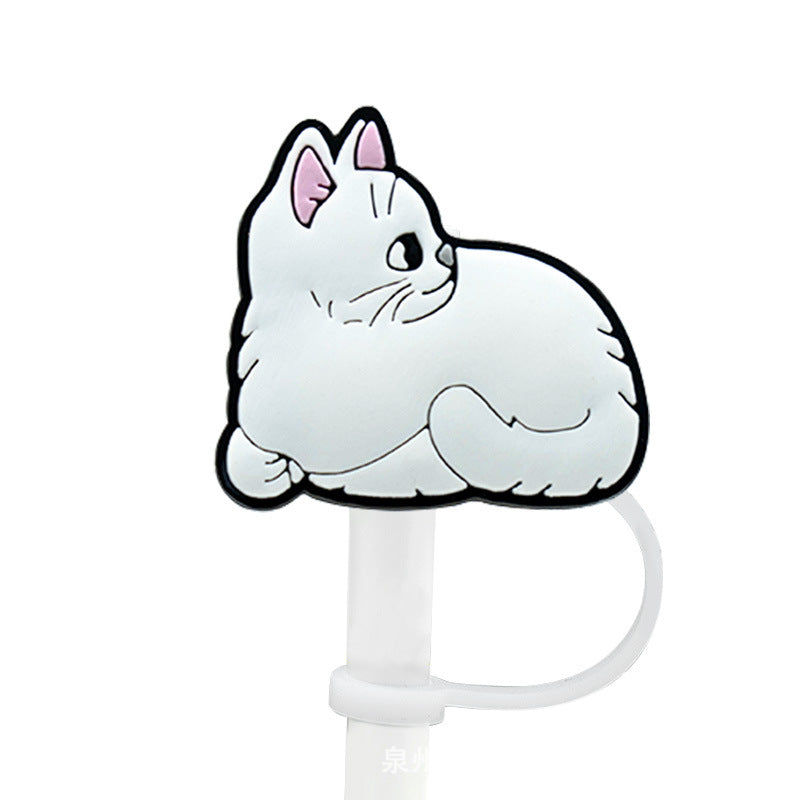 Wholesale 10pcs Animal Cat Cartoon Straw Cap Silicone Dust Plug