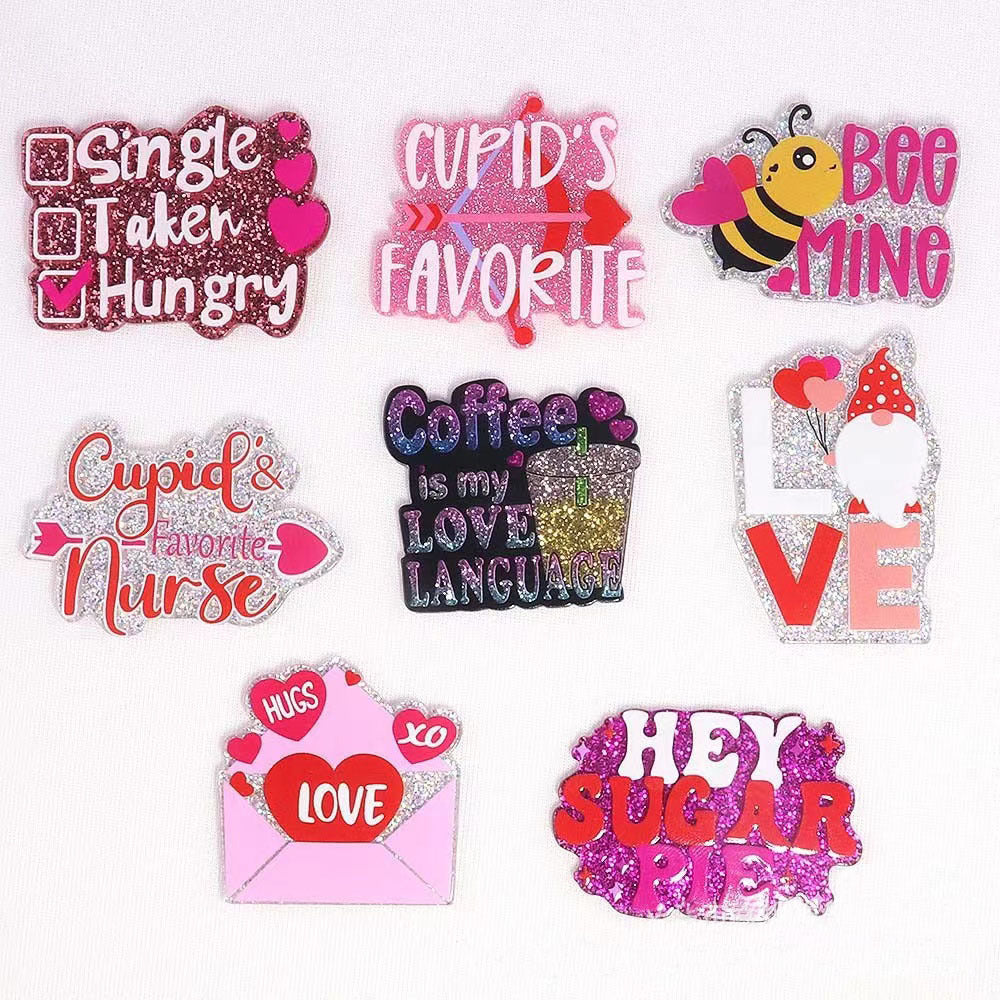 Wholesale 10pcs Cartoon Letters Beverage Heart Bag Accessories Acrylic Pin DIY Patch Accessories OLY Exclusive