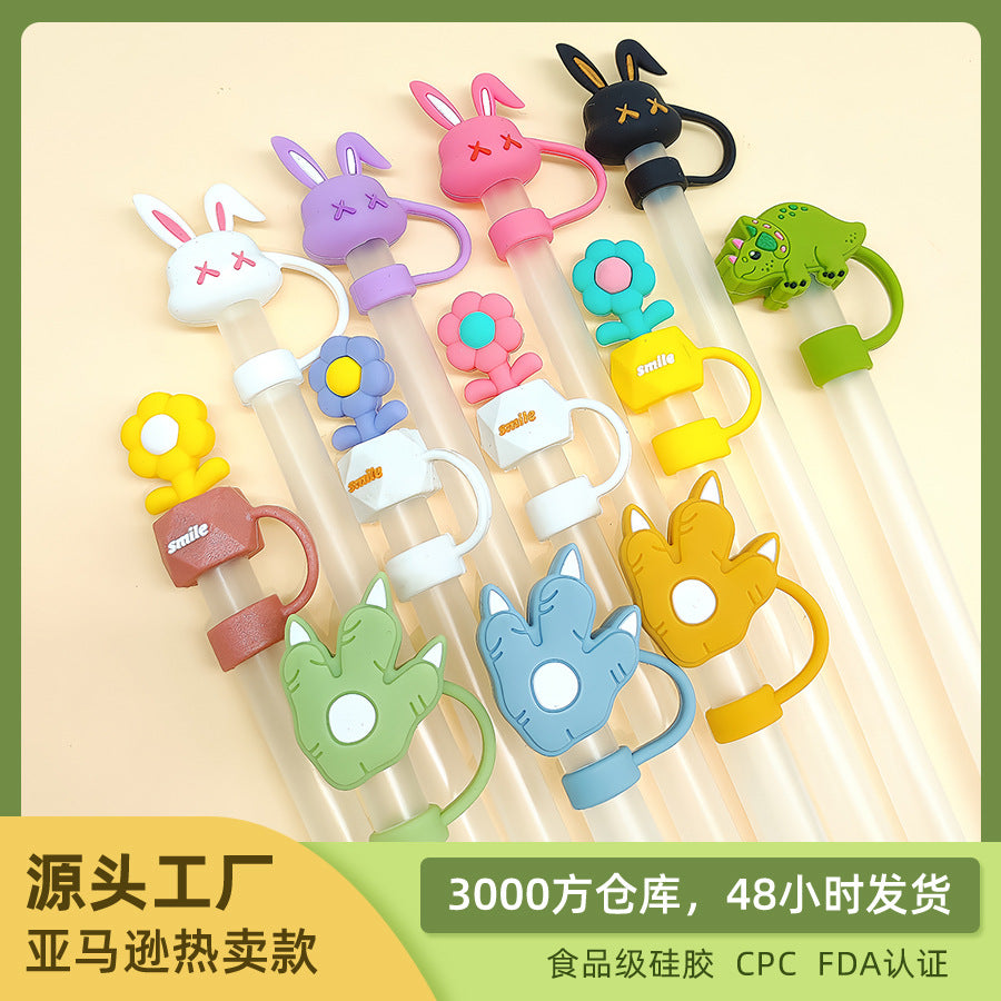 Wholesale Food grade silicone cartoon dinosaur straw cover