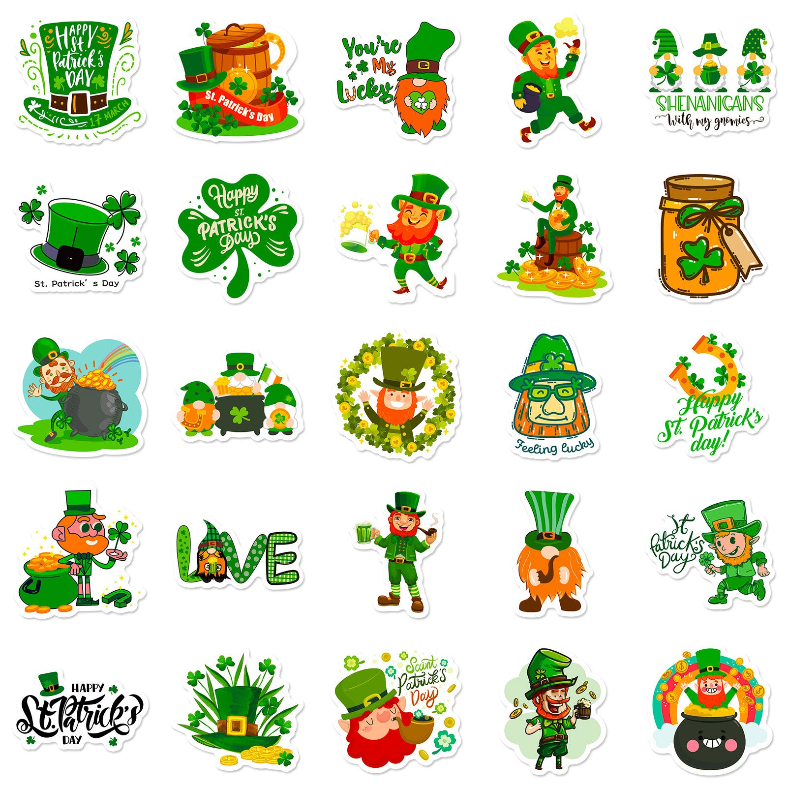 Wholesale 50pcs St. Patrick's Day  Green Clover Hat Series Waterproof Vinyl Stickers