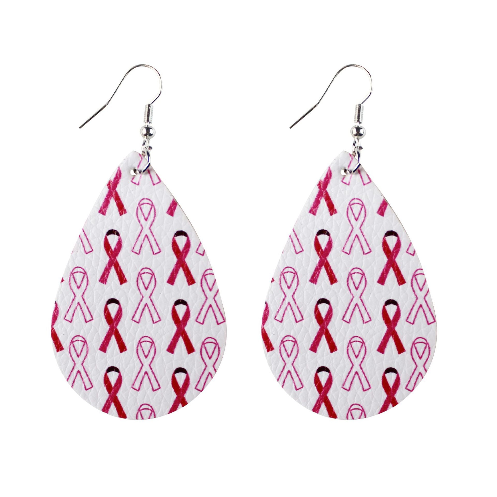 Wholesale  16 Pair Pink Ribbon Faux Leather Drop Earrings Women Breast Pendant Earrings