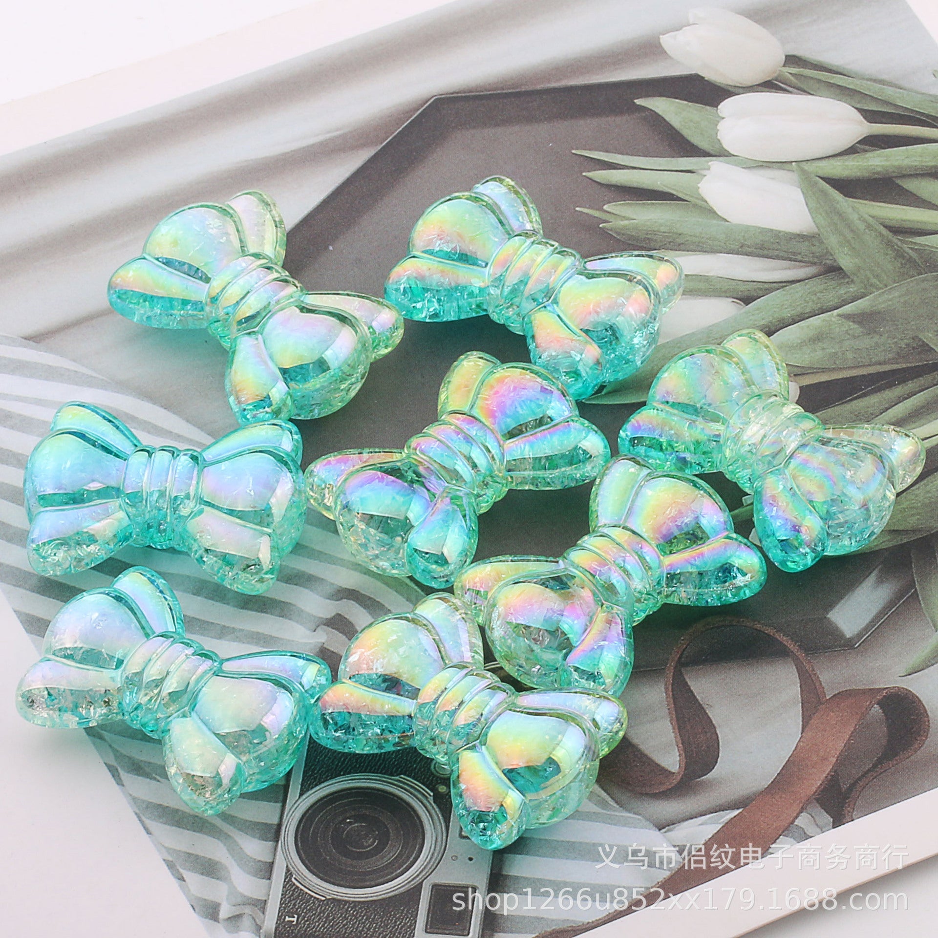 Wholesale 100PCS  Acrylic Gradient Burst UV Plated Color Bow Beads