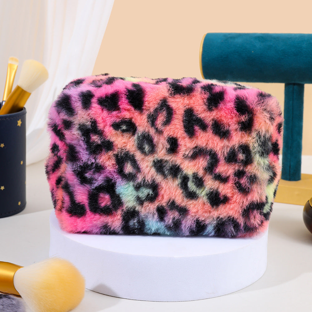 Wholesale Leopard Print Plush Octagonal Makeup Storage Bag