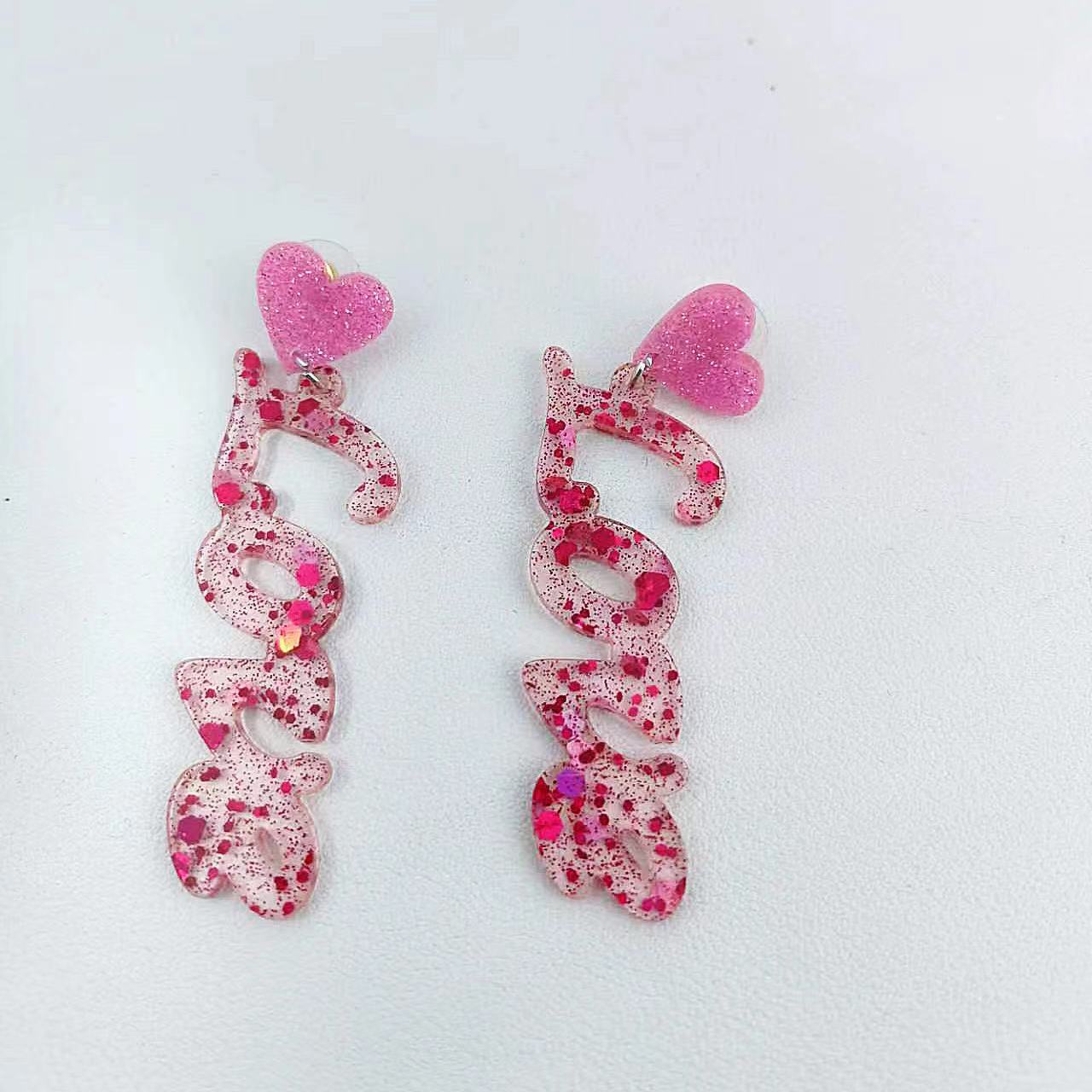 Wholesale  Shiny Love Acrylic And Shiny Stud  Valentine' s Day Earrings