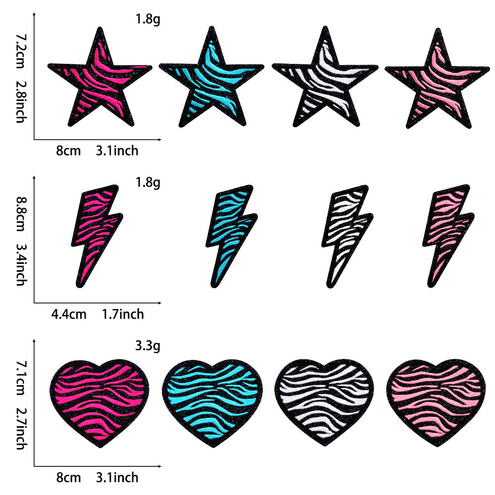 Wholesale Zebra Pattern Heart Lightning Star Series Embroider DIY Patches