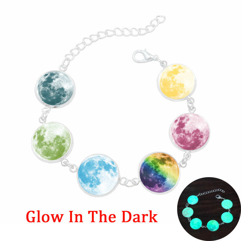 Wholesale Luminous Galaxy Moon Time Gemstone Silver Character Glass Bracelet