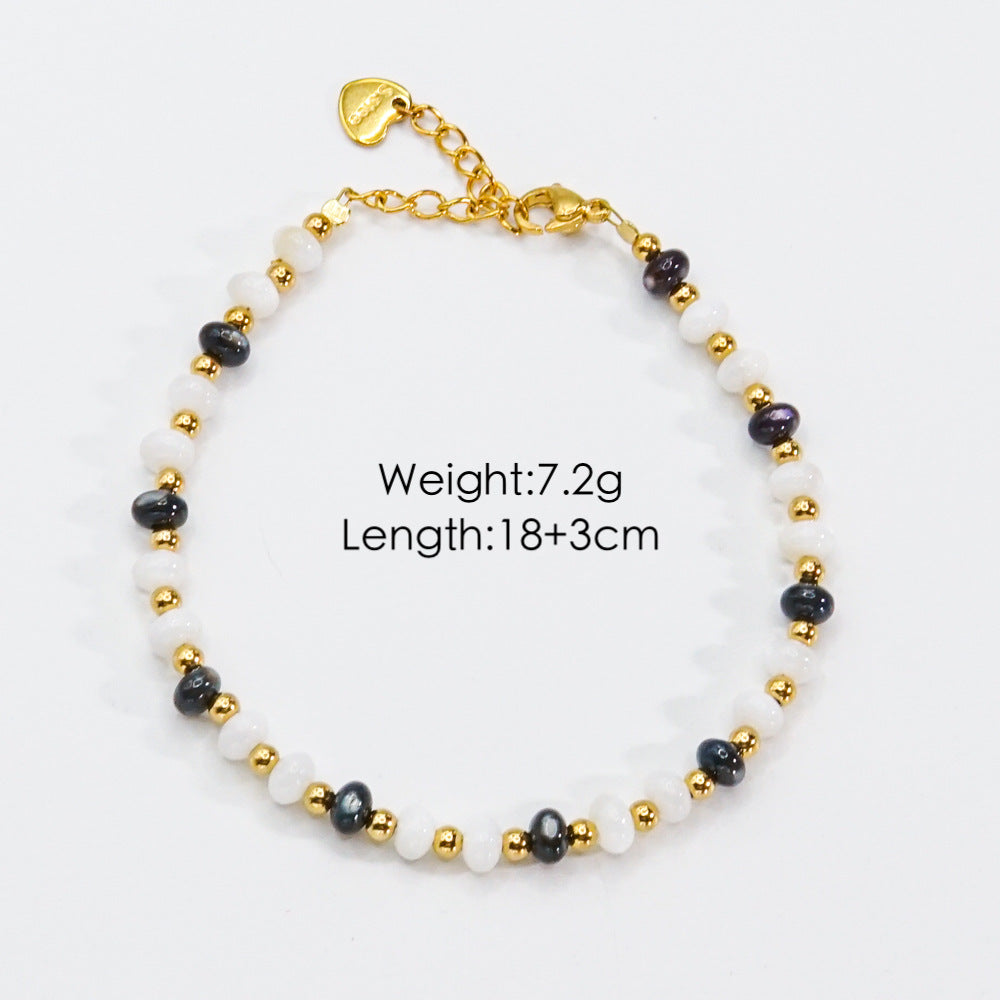 Wholesale Beaded titanium steel natural stone pearl crystal high-end non-fading hand jewelry