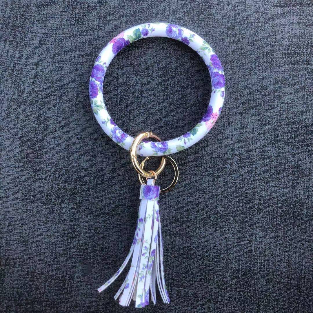 Wholesale Chinese Style Flower Series Pu Leather Tassel Bracelet Keychain