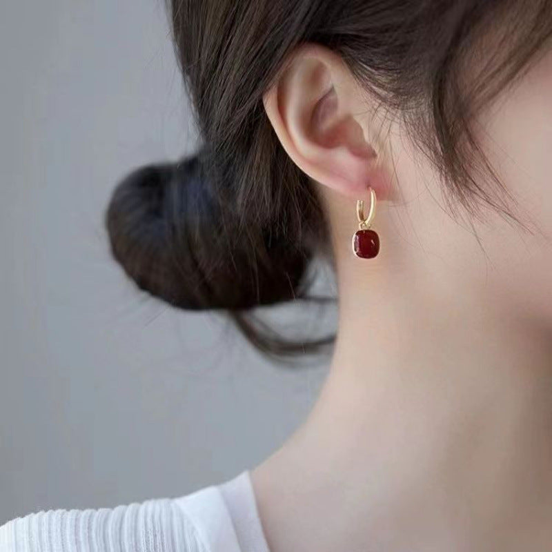Wholesale wine red Square Vintage Elegant Festive Glaze Earrings