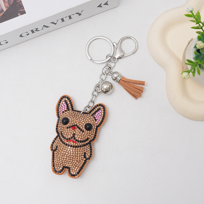 Wholesale 12pcs cartoon fighting dog hot rhinestone keychain