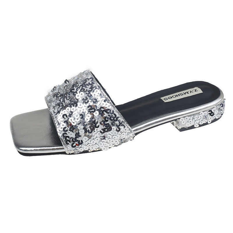 Wholesale Sequined Low-heeled Flip Flops