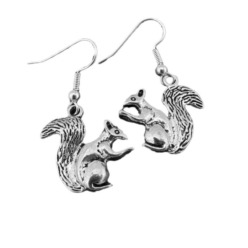 Wholesale Asymmetric Retro Silver Cute Squirrel Earrings
