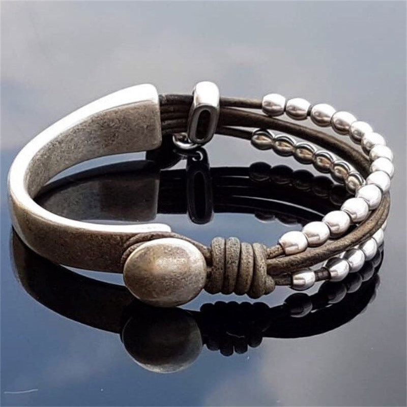 Wholesale Bohemian style double layer stitching bracelet beaded leather bracelet