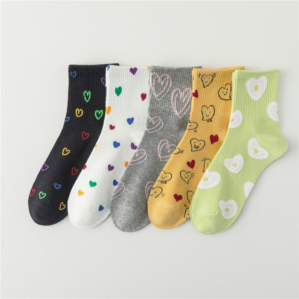 Wholesale 5 pairs of spring and autumn women's cartoon butt cat cute love cotton socks