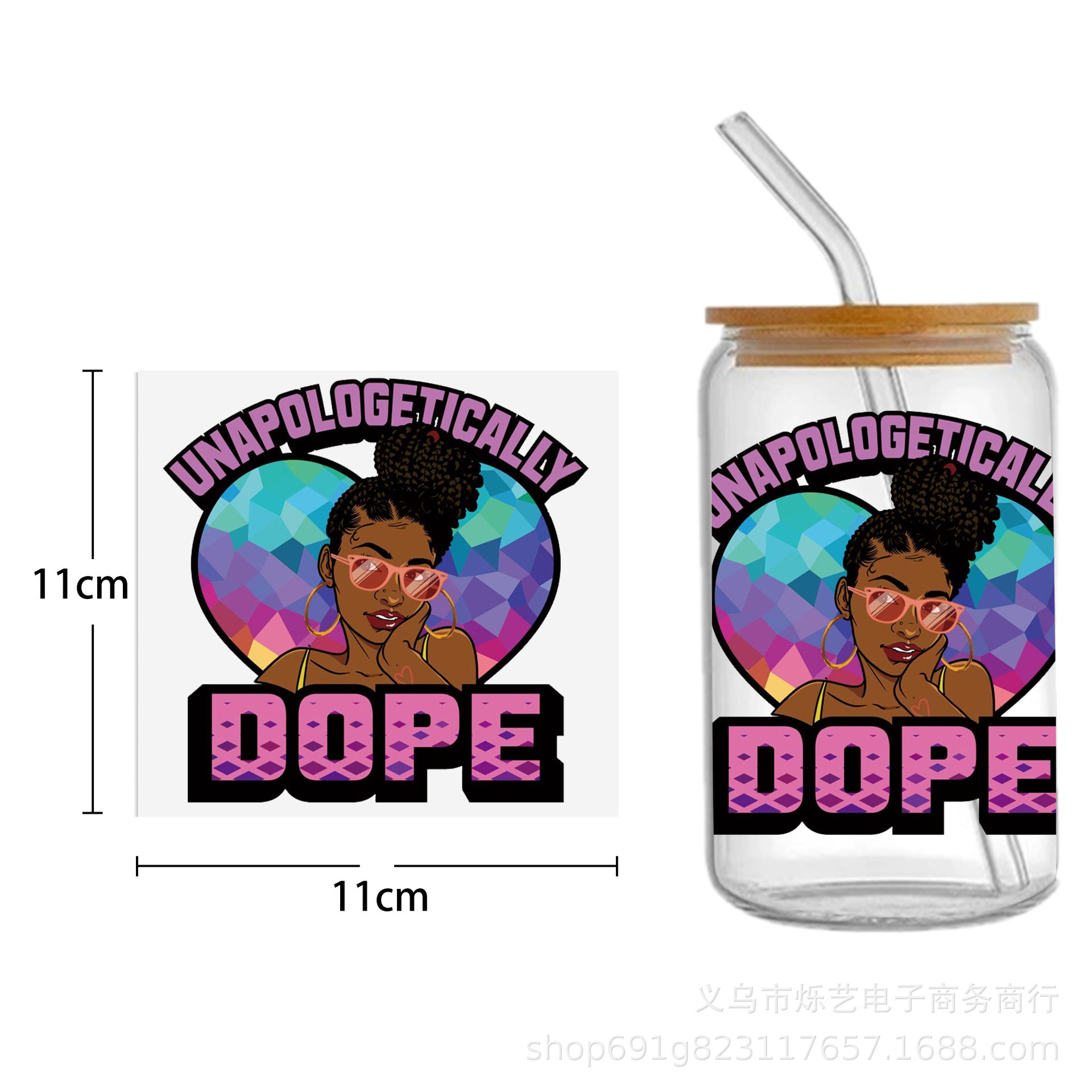 Wholesale Black Girl Series UV DTF Transfer Crystal Cup Sticker