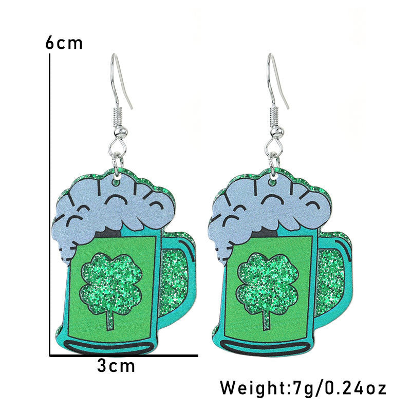 Wholesale Green shamrock St.  Patrick' s Day Acrylic Earrings