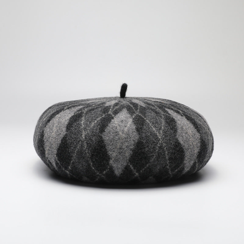 Wholesale Autumn and Winter Warm Thickened Plaid Contrast Wool Beret
