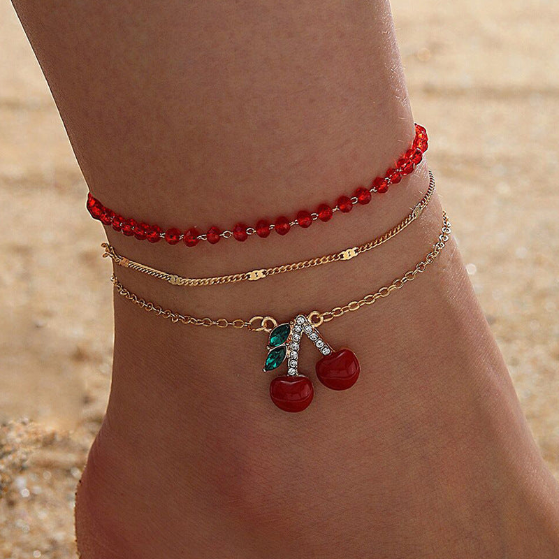 Wholesale  Red Rice Beads Multi-Layered Foot Ornaments
